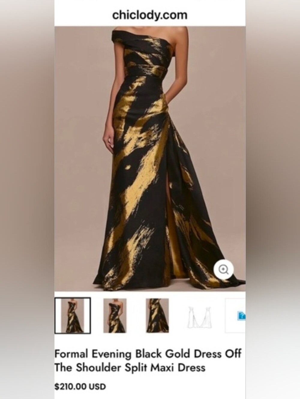 New! Gold & Black One-Shoulder Evening Dress